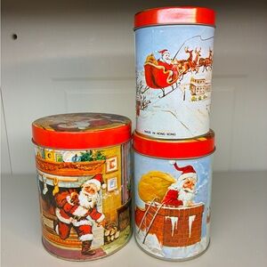 Vintage Santa Clause Chimney Rooftop Themed Merry Christmas Tins Smoking Pipe